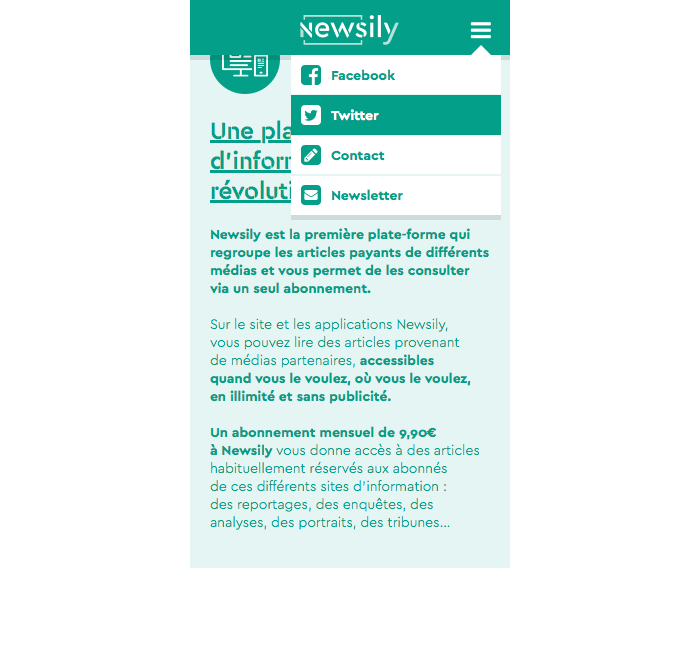 Site web mobile vitrine de Newsily